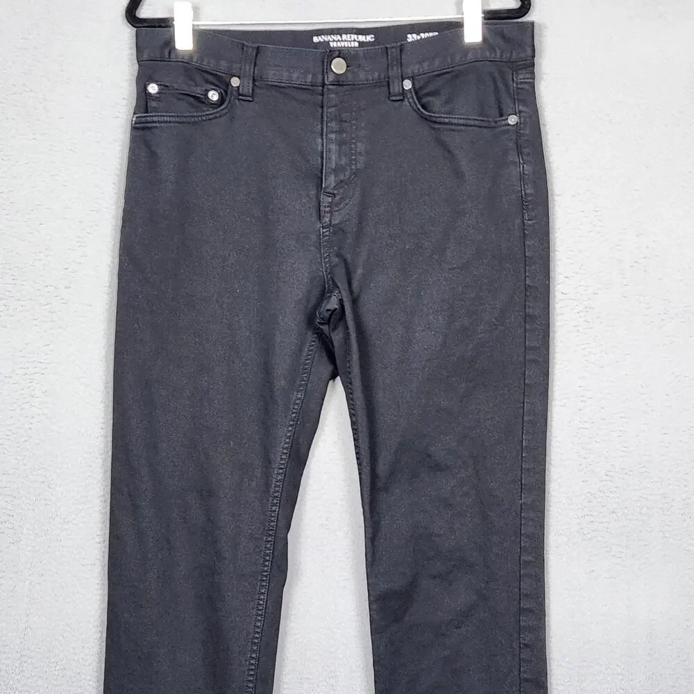 Banana Republic Traveler Jeans Mens 33x30 Black Slim Straight Denim Actual 33x29